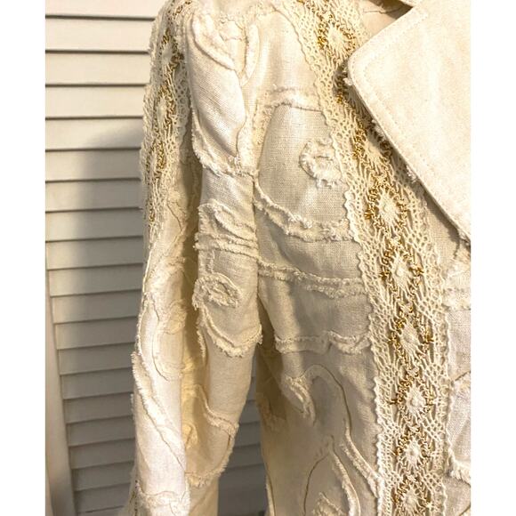 Vintage Inomix Germany Off white blazer lace gold trim‎ Germany 40 size Med - Picture 4 of 10